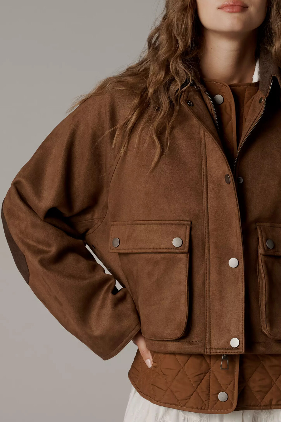 chaqueta de dos piezas de ante sintético de anthropologie