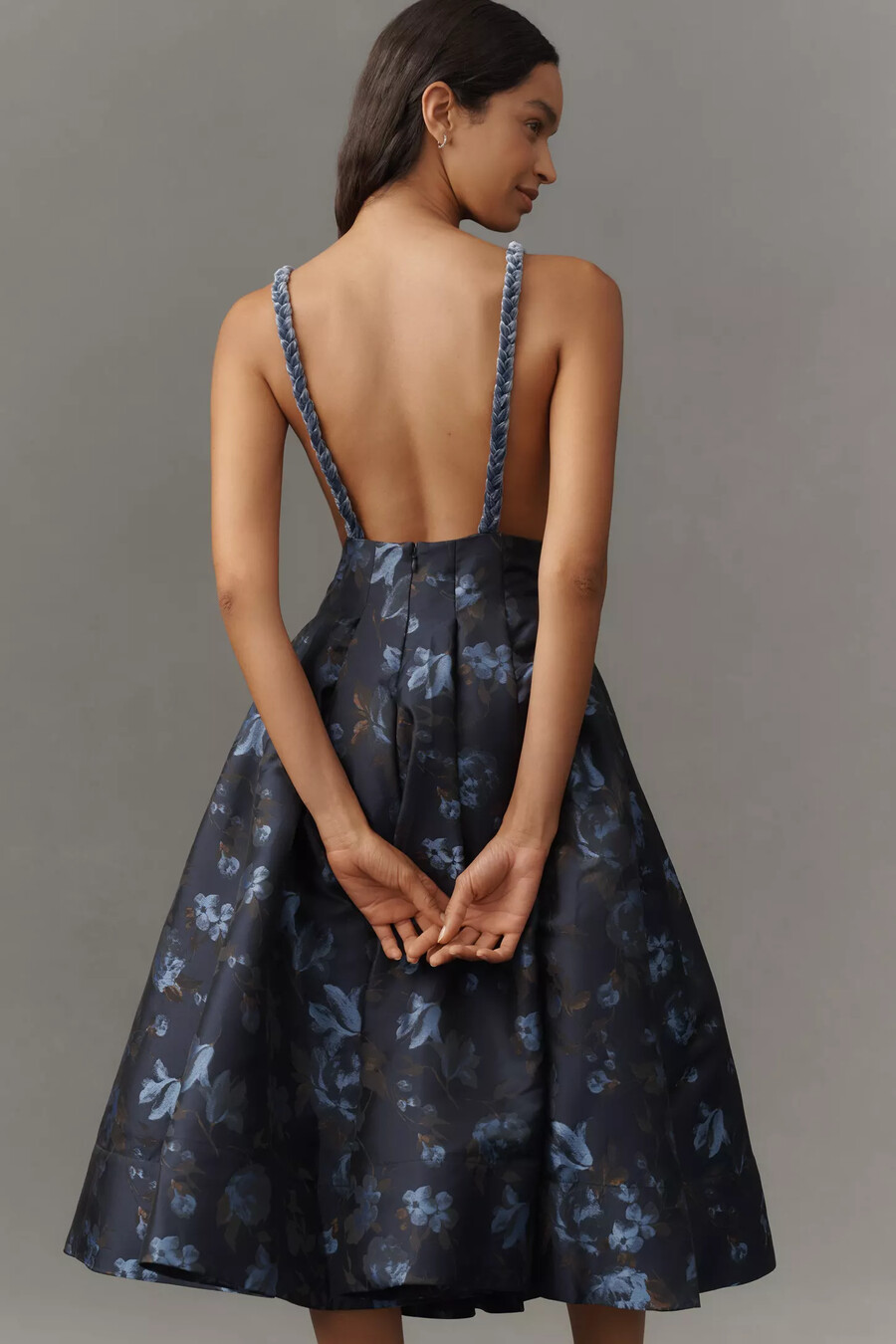 vestido midi de terciopelo jacquard con cuello en v de maeve