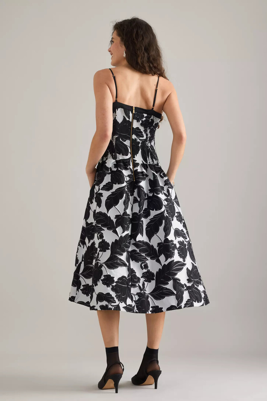vestido midi de jacquard con cintura caída de maeve