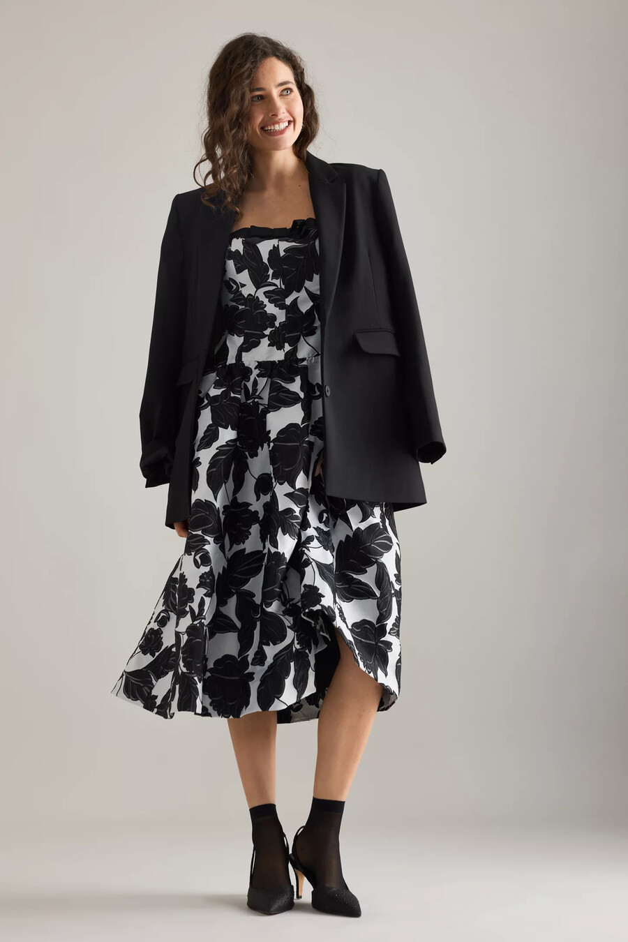 vestido midi de jacquard con cintura caída de maeve