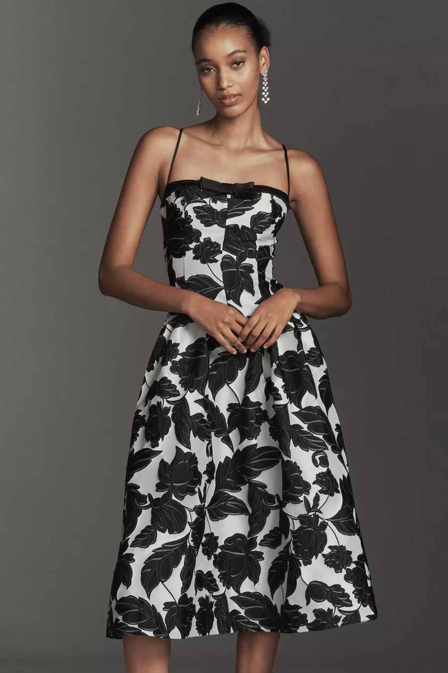 vestido midi de jacquard con cintura caída de maeve