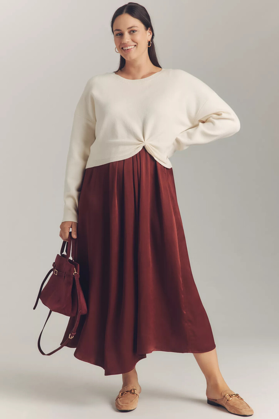 jersey de manga larga y falda midi de anthropologie