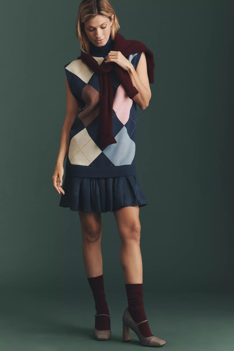 vestido mini tipo chaleco plisado maeve