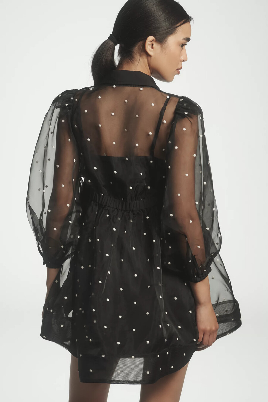 vestido mini babydoll con cuello transparente de maeve