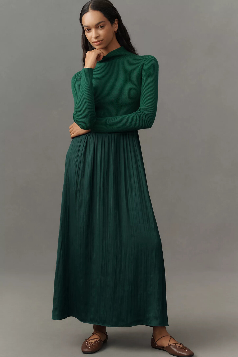 vestido maxi tipo jersey con cuello alto simulado de thea