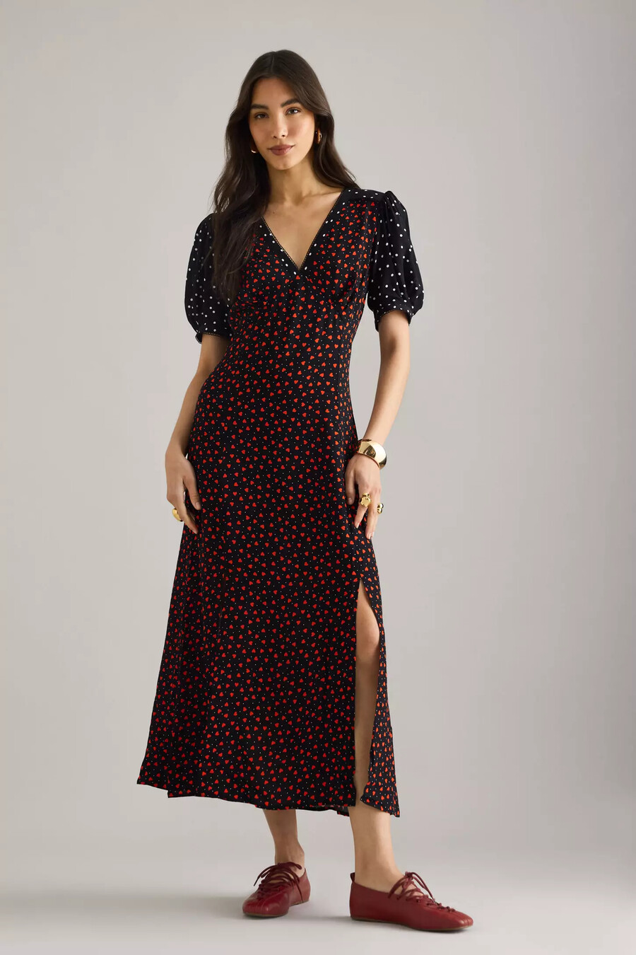 vestido largo maeve con escote en v y corte a