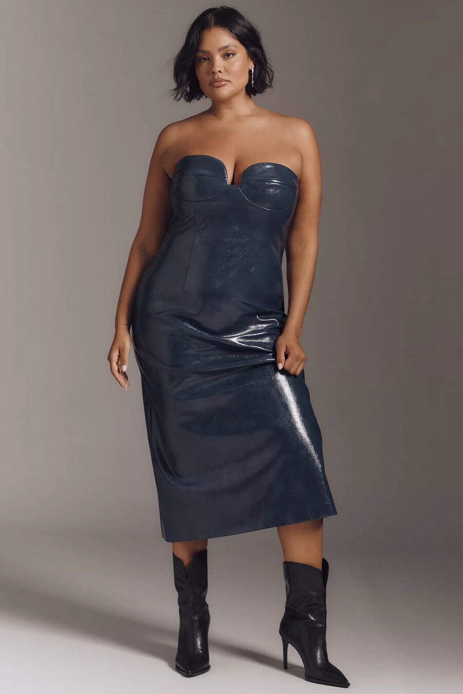 vestido midi ajustado sin tirantes de piel sintética de mare mare