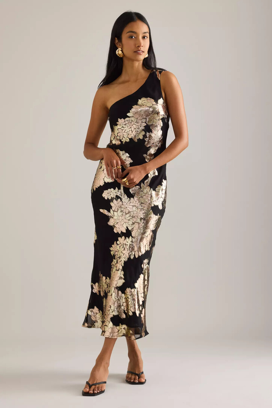 vestido lencero midi de jacquard con un solo hombro de lily