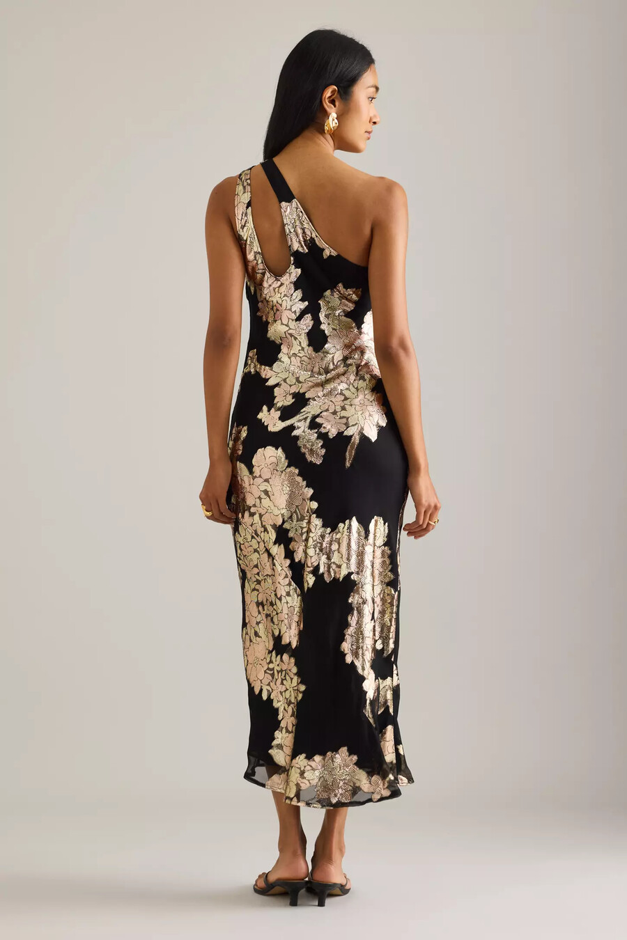 vestido lencero midi de jacquard con un solo hombro de lily