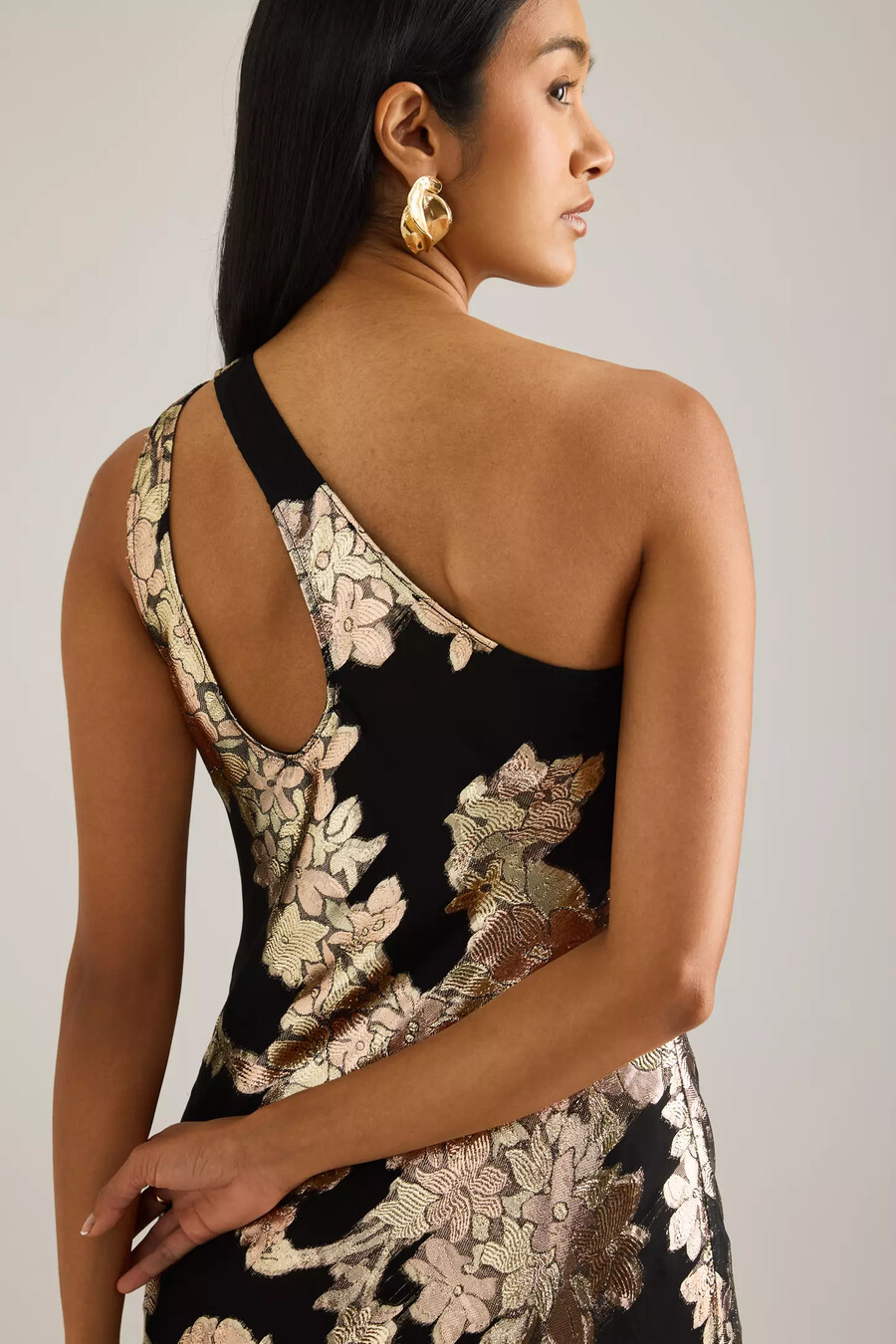 vestido lencero midi de jacquard con un solo hombro de lily