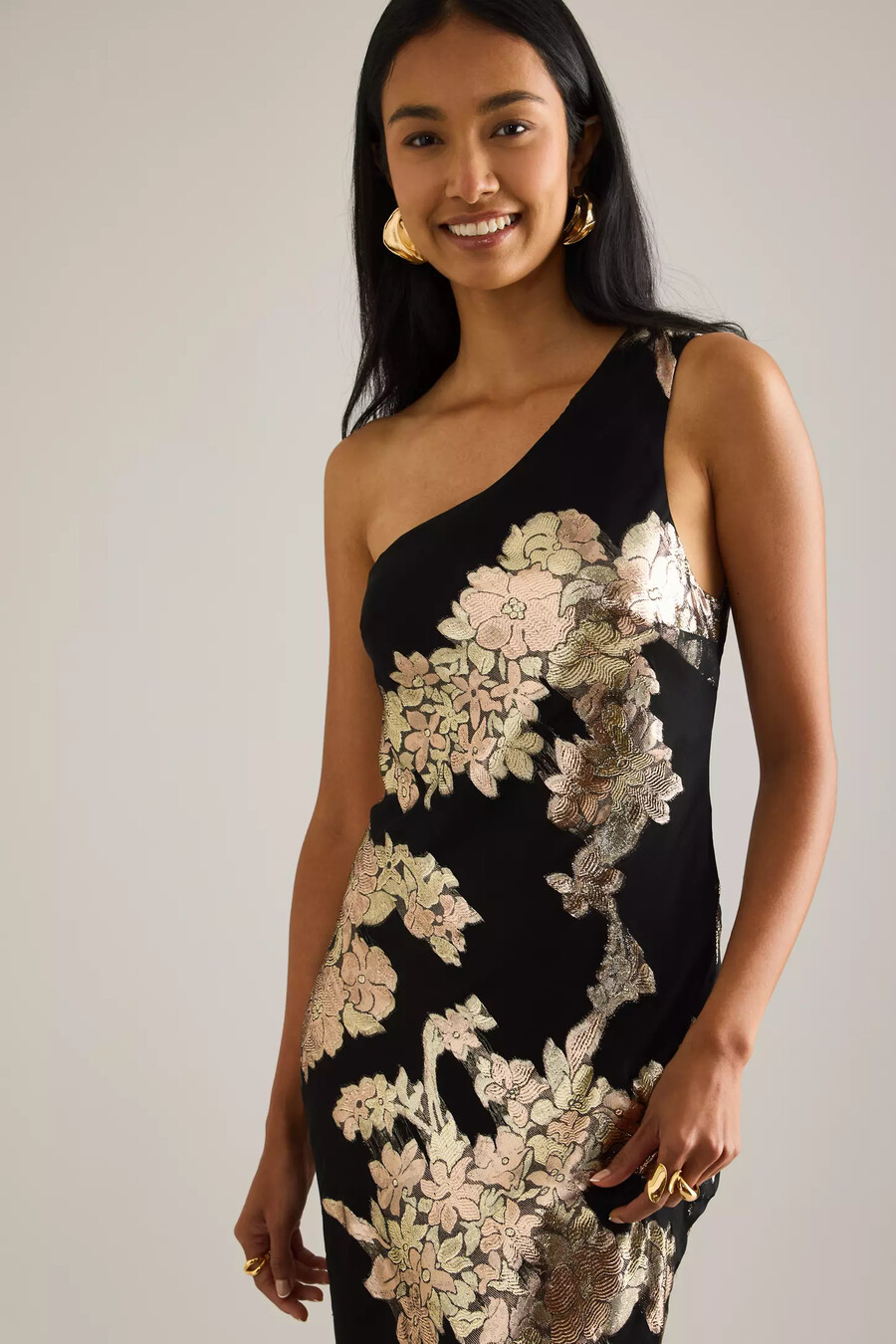 vestido lencero midi de jacquard con un solo hombro de lily