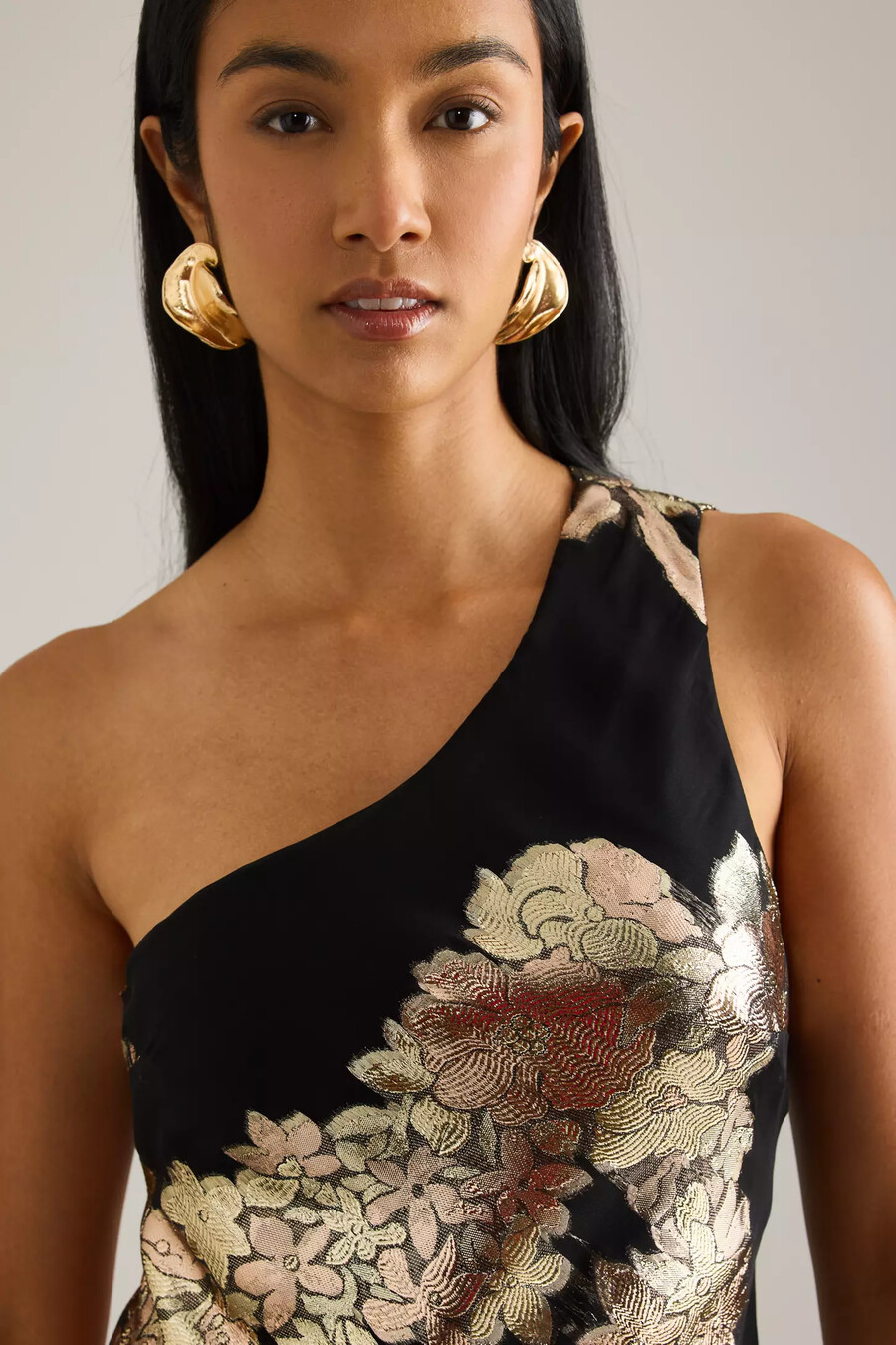 vestido lencero midi de jacquard con un solo hombro de lily