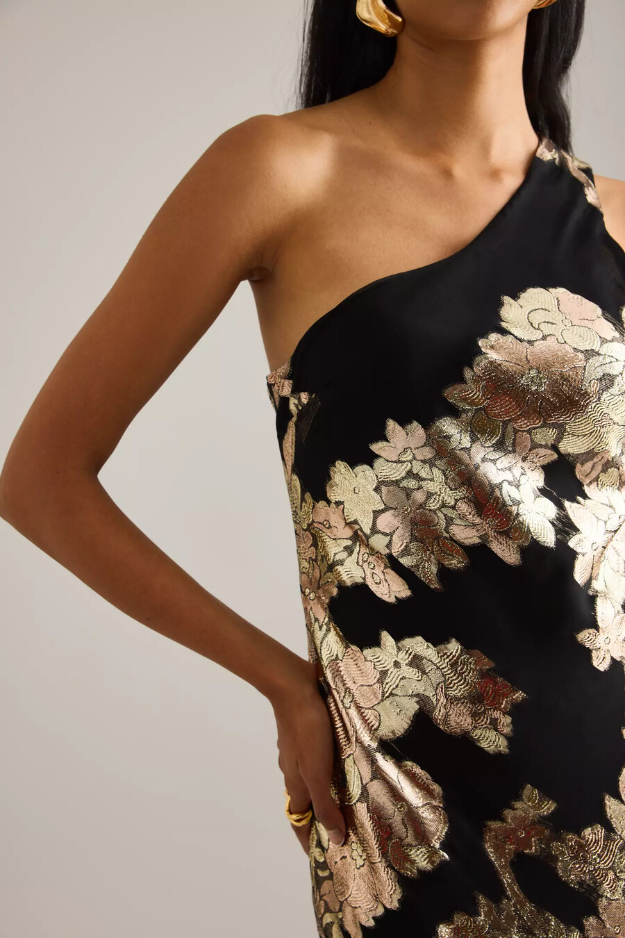 vestido lencero midi de jacquard con un solo hombro de lily