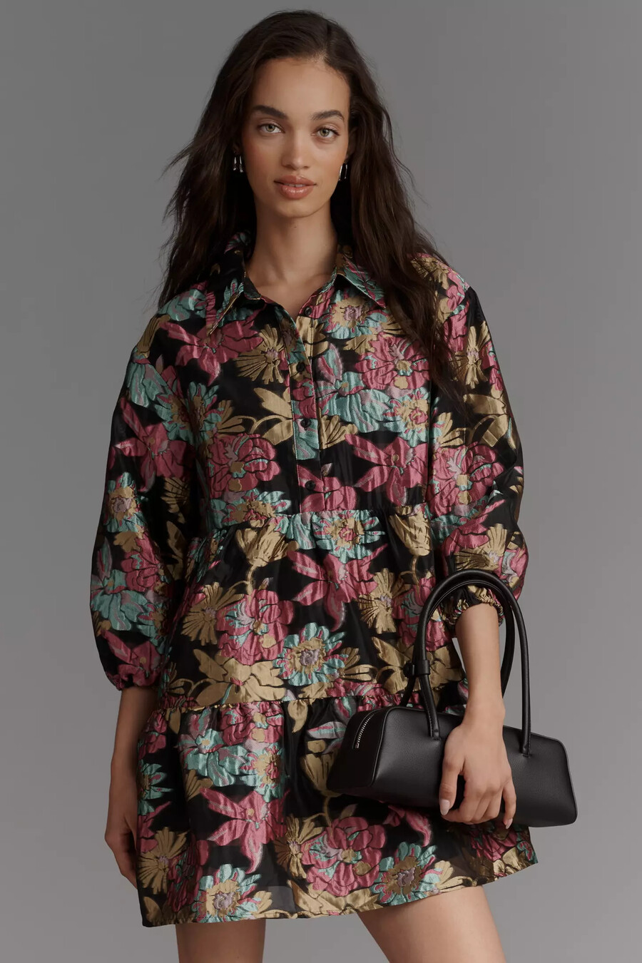 vestido camisero corto de jacquard escalonado bettina de maeve
