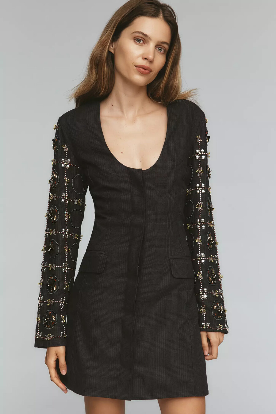 minivestido blazer adornado de manga larga de maeve