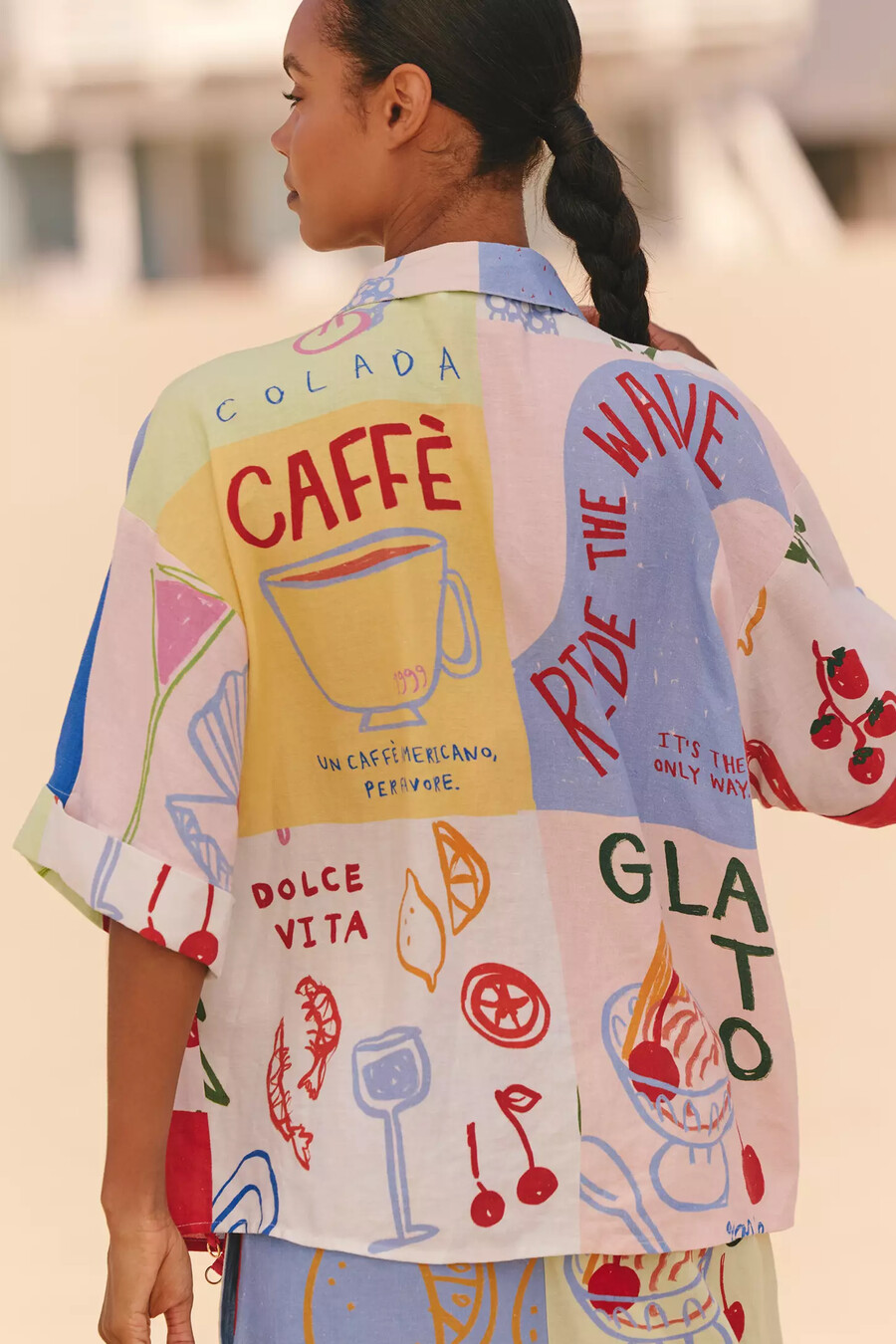 blusa de lino con estampado de bloques de jordan nickson x celandine