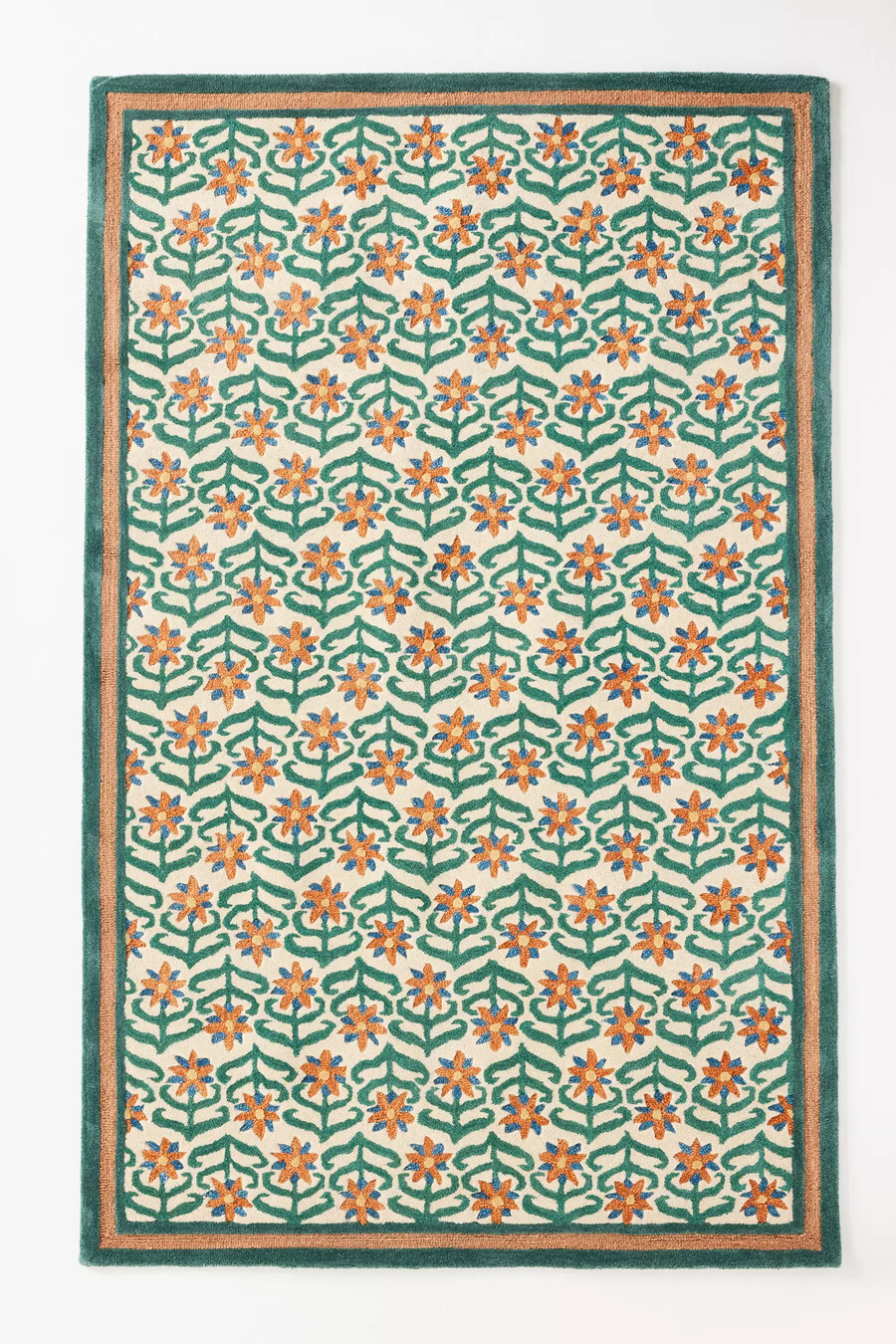alfombra floral de lana con mechones impresos