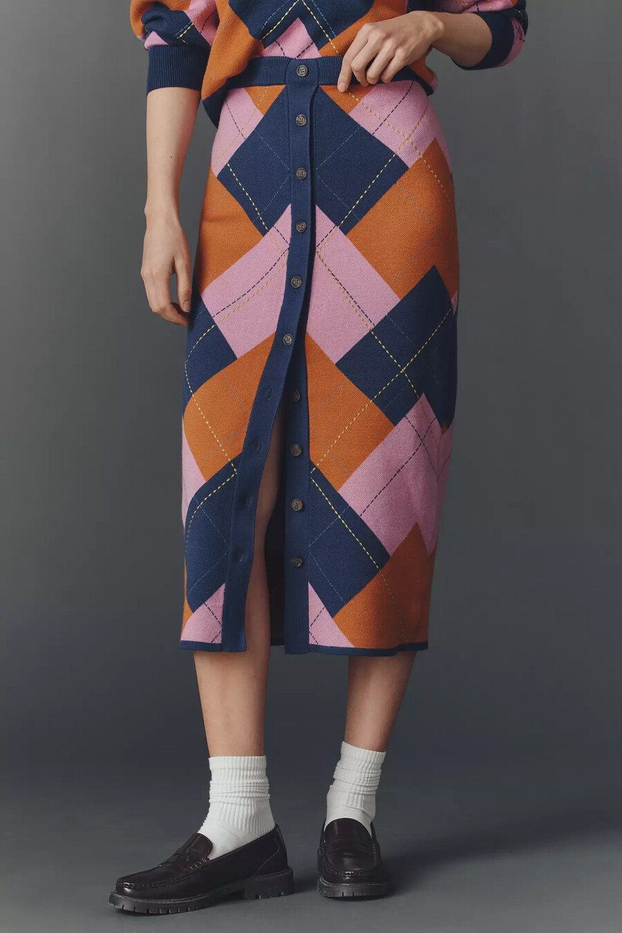falda midi de punto con rombos de maeve