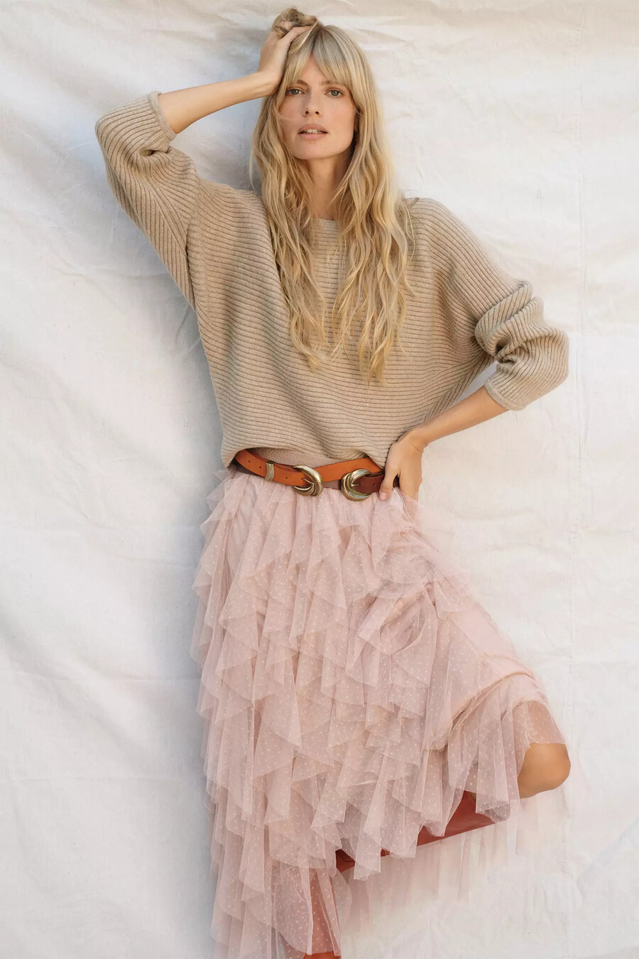 falda midi de tul con volantes chéri de anthropologie