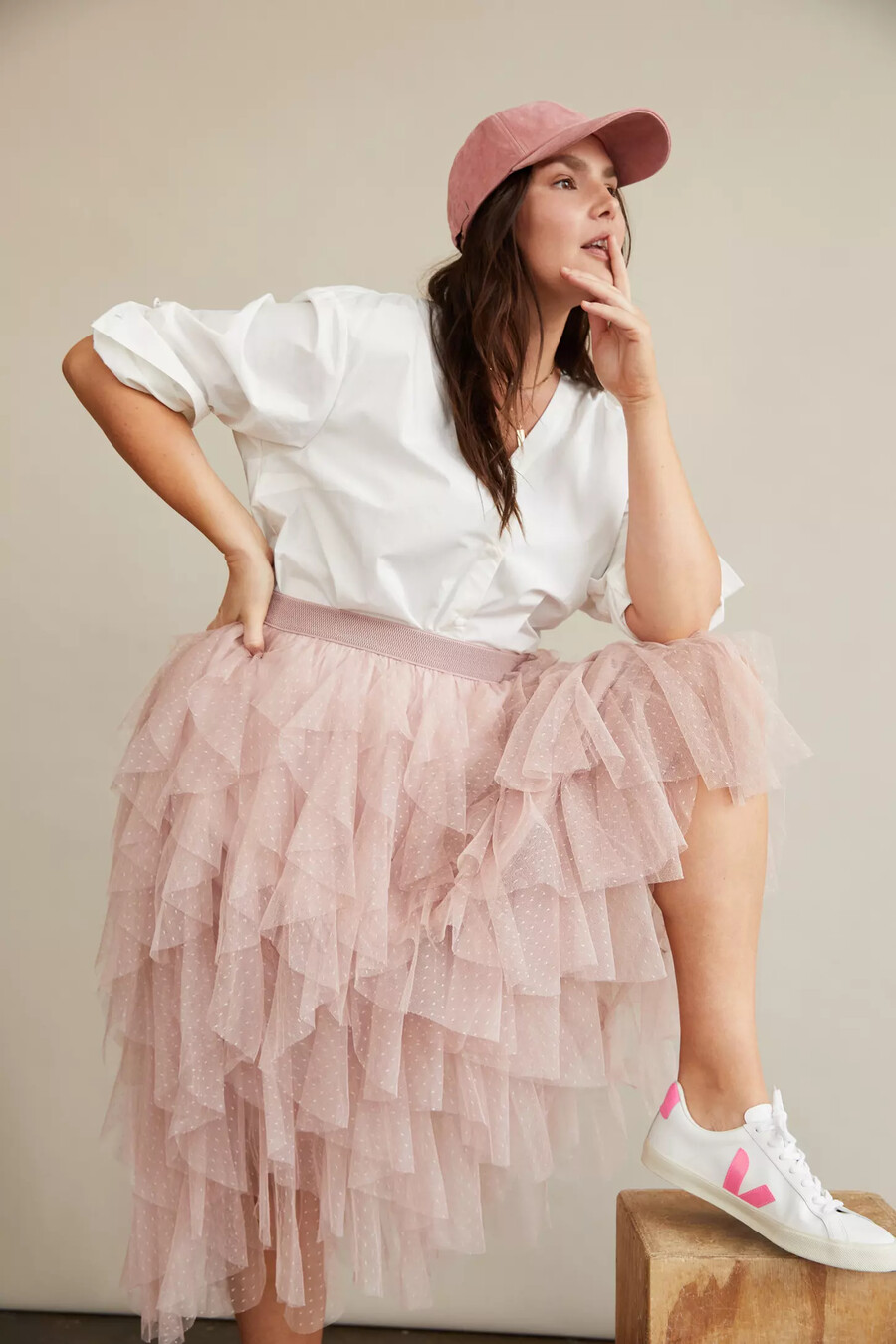 falda midi de tul con volantes chéri de anthropologie