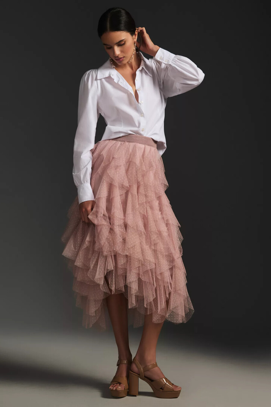 falda midi de tul con volantes chéri de anthropologie