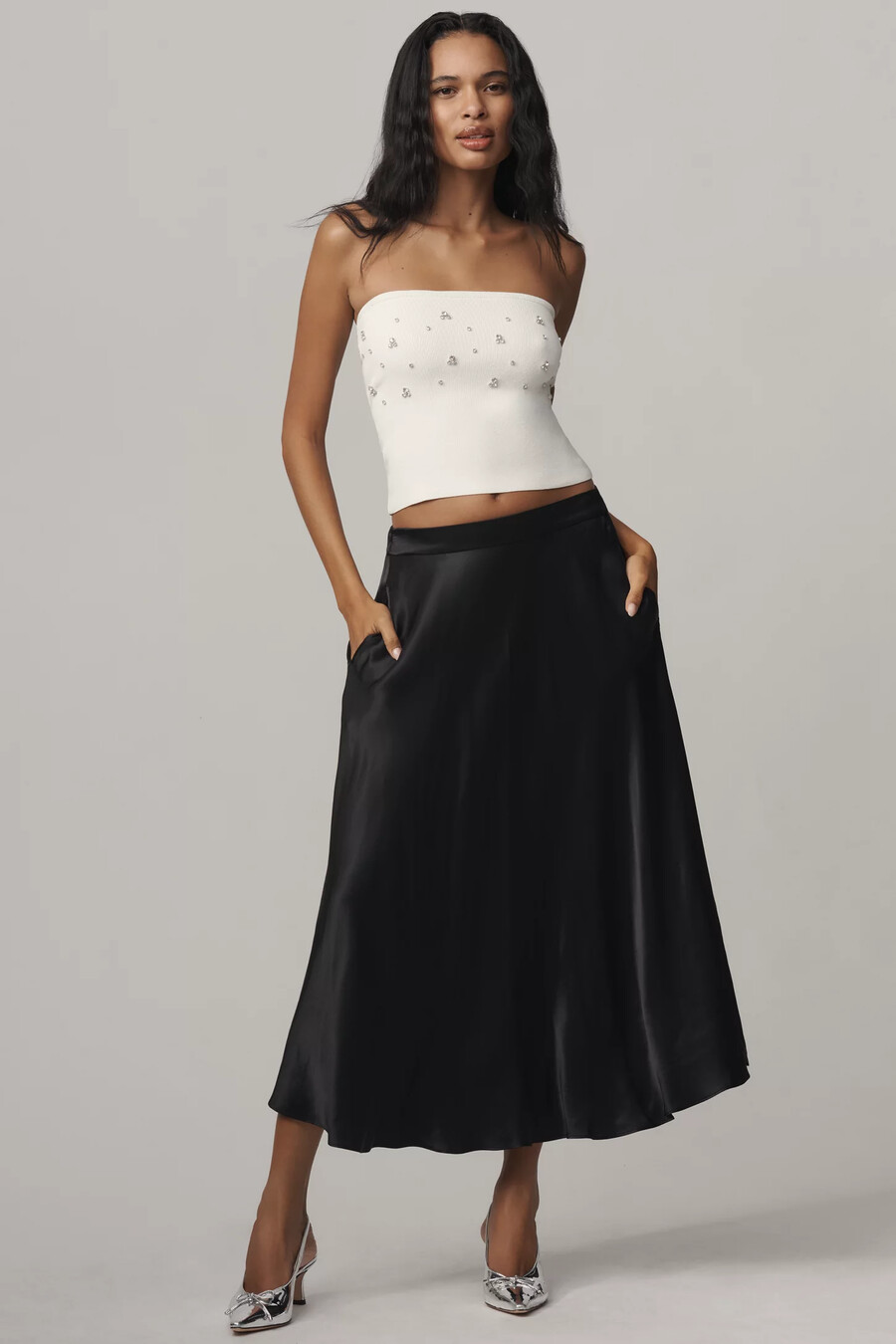 falda midi de satén circular maeve