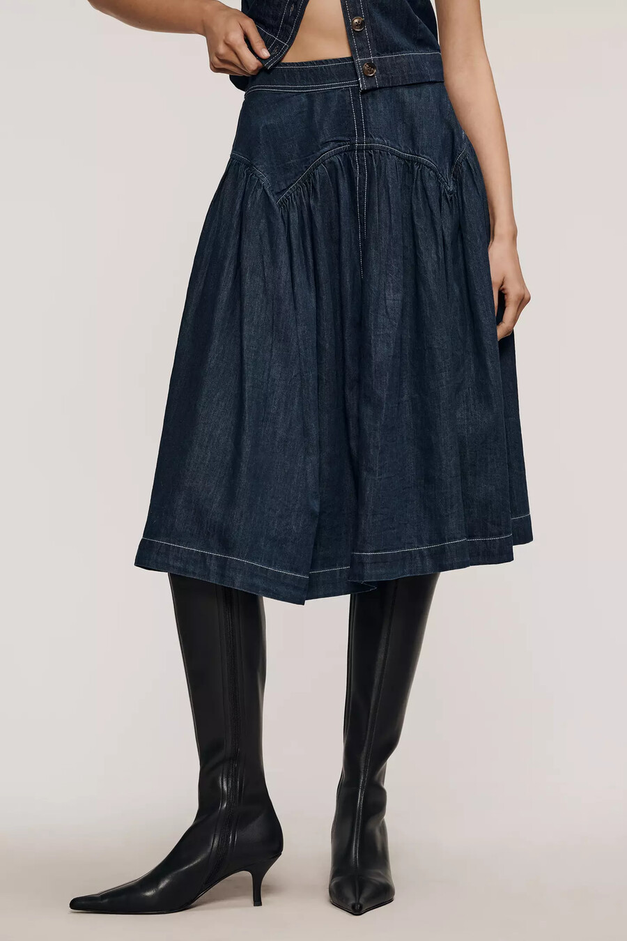 falda vaquera midi con canesú de maeve