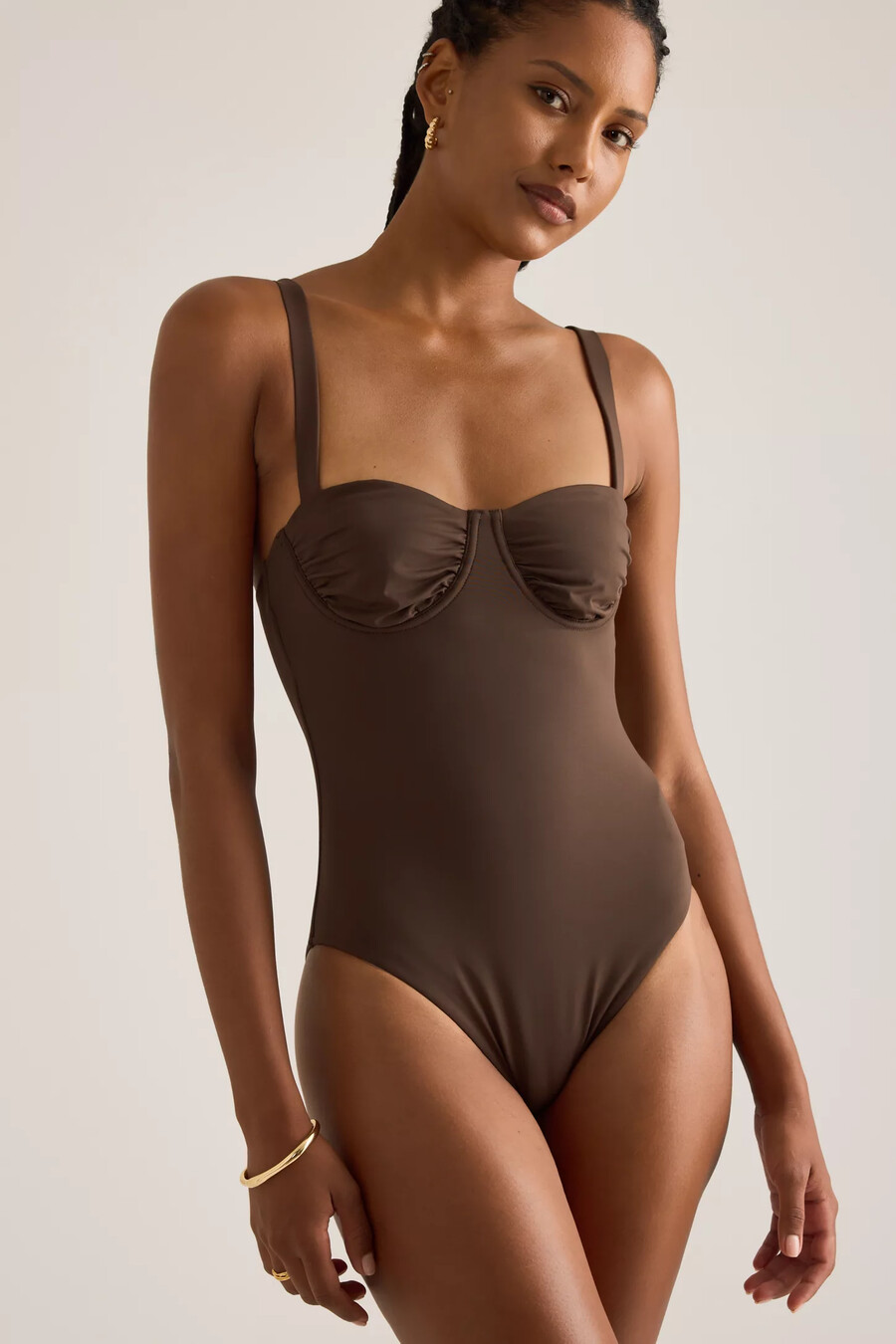 traje de baño de una pieza con aros fruncidos de seafolly collective