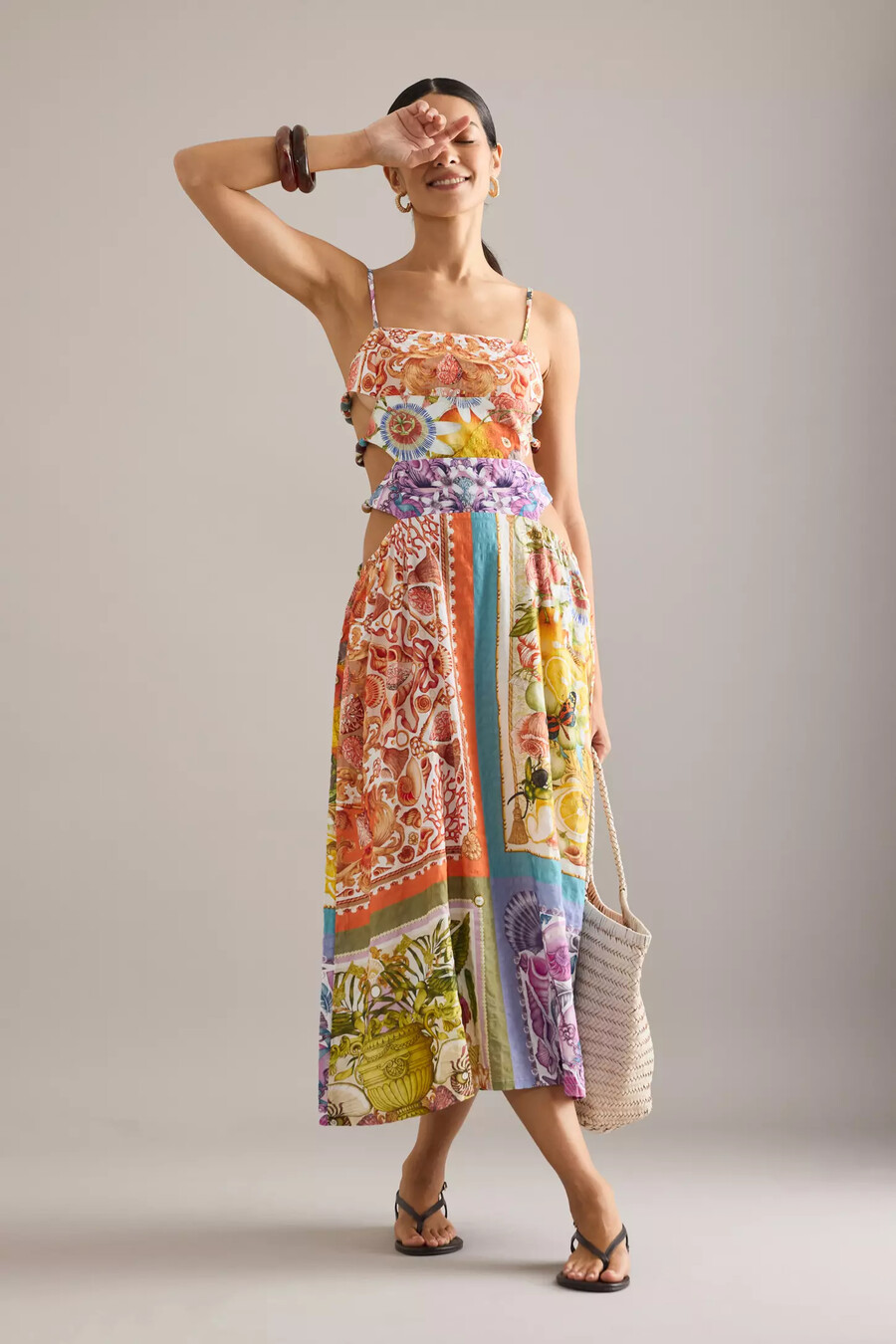 vestido midi sin mangas con cuentas de celandine x emily carter