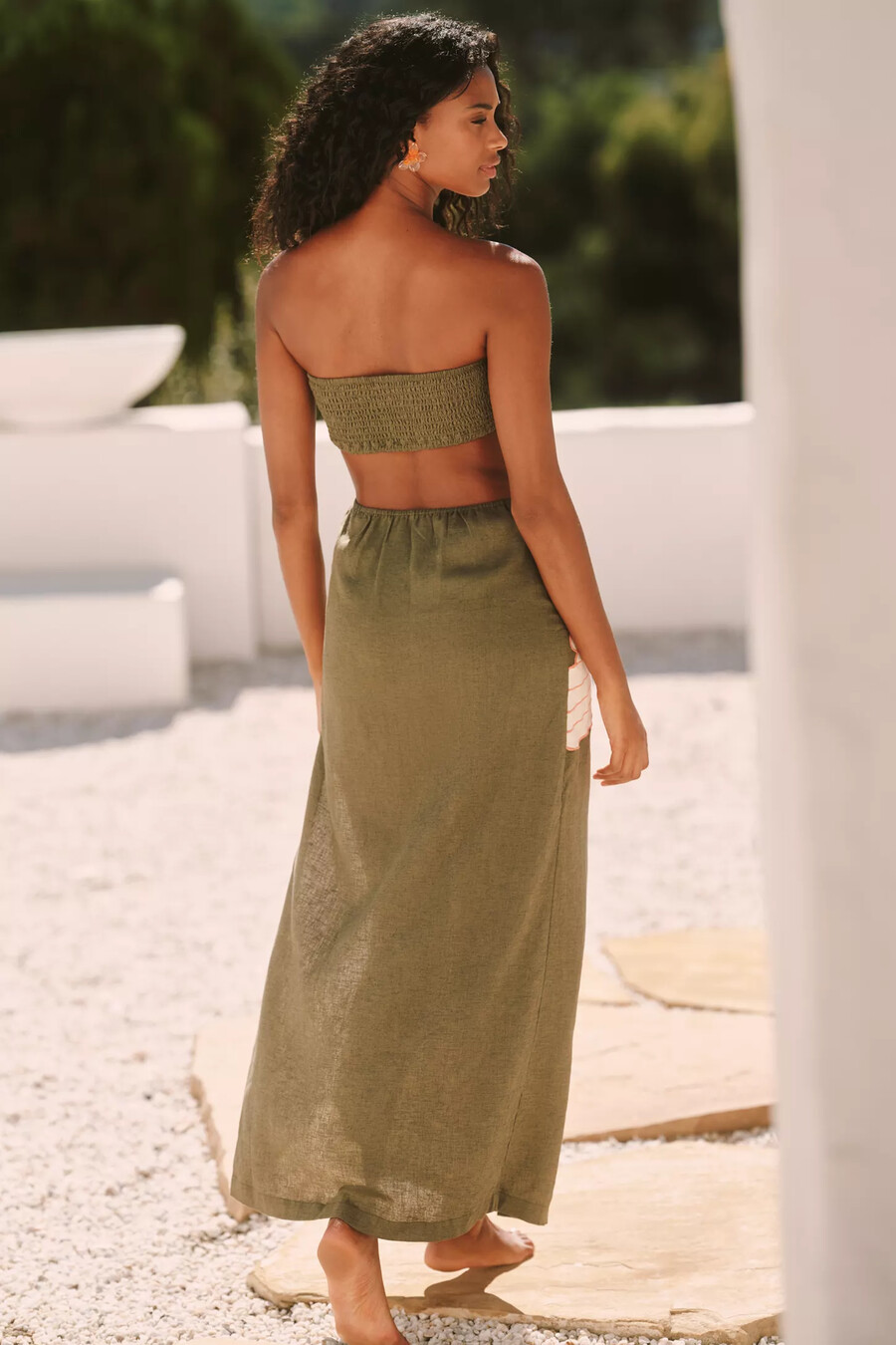 vestido largo sin tirantes aliza de mezcla de lino