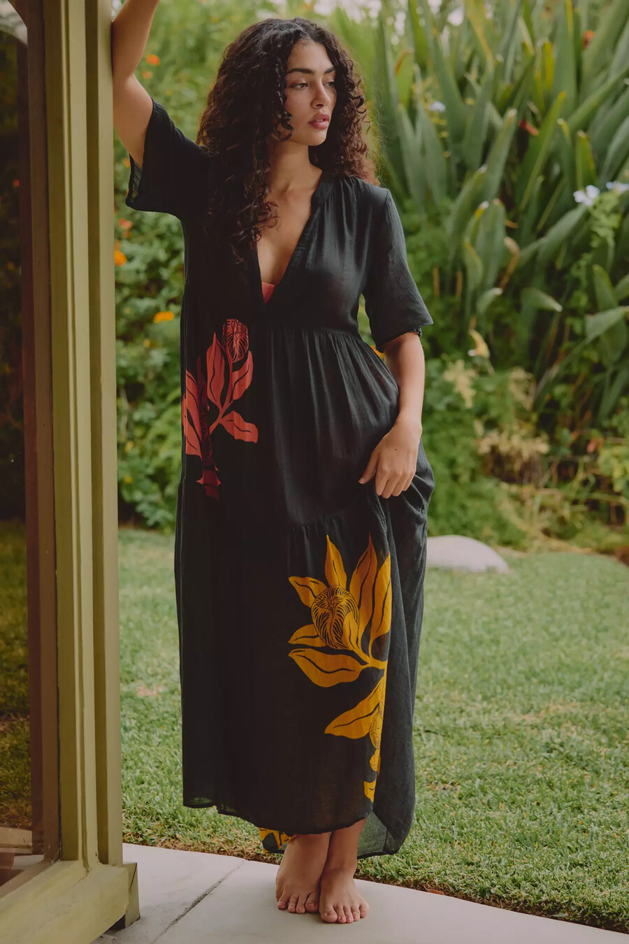 vestido largo fluido kallie de celandine x claire johnson