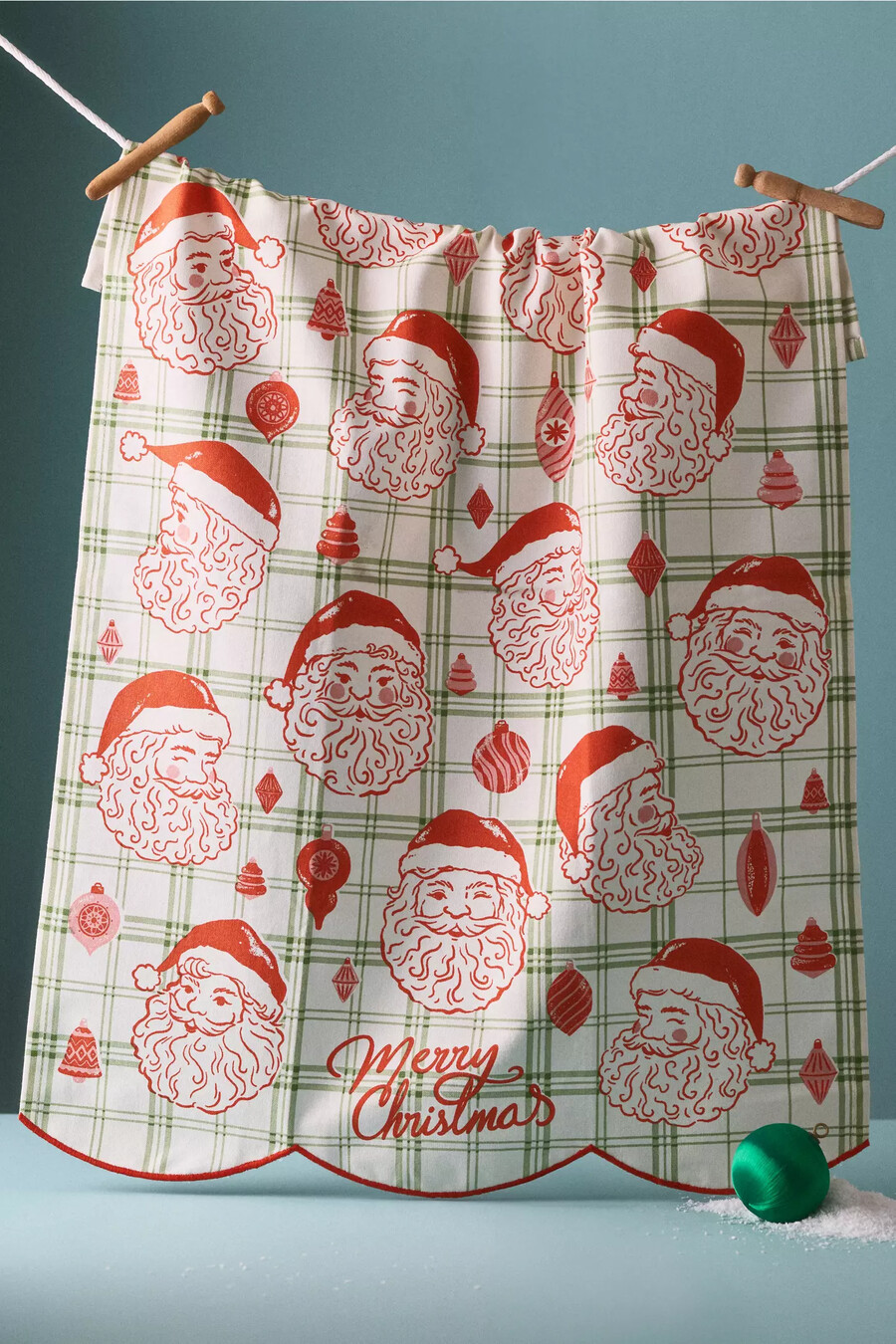 paño de cocina de papá noel con cuadros escoceses de inspiración vintage