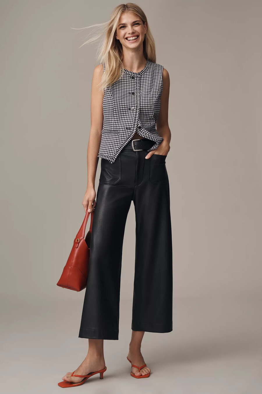 pantalones anchos recortados colette de maeve edición de cuero vegano