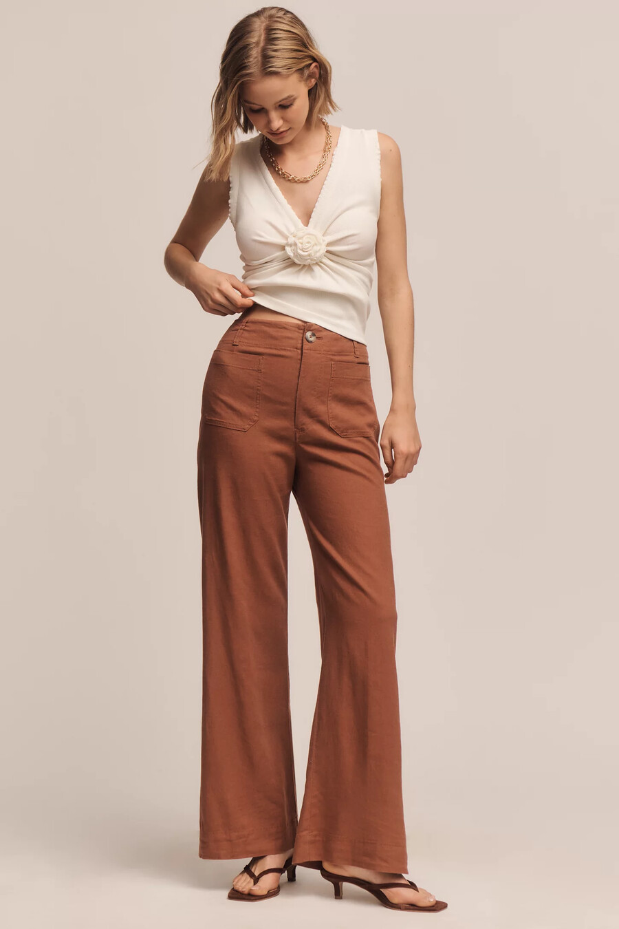 pantalones anchos largos de lino playero colette de maeve