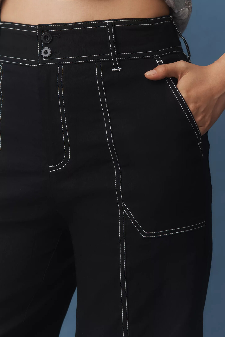 pantalones anchos de mezcla de lino con pespuntes de maeve
