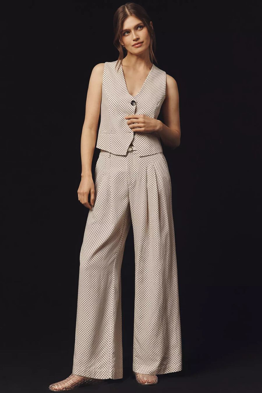 pantalones anchos de tiro alto con lunares maeve
