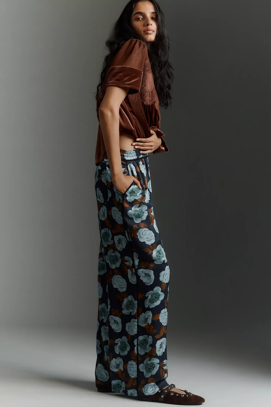 pantalones anchos con estampado brooklin de maeve