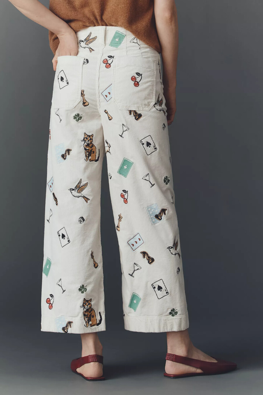 pantalones anchos de pana con estampado de corte crop de colette