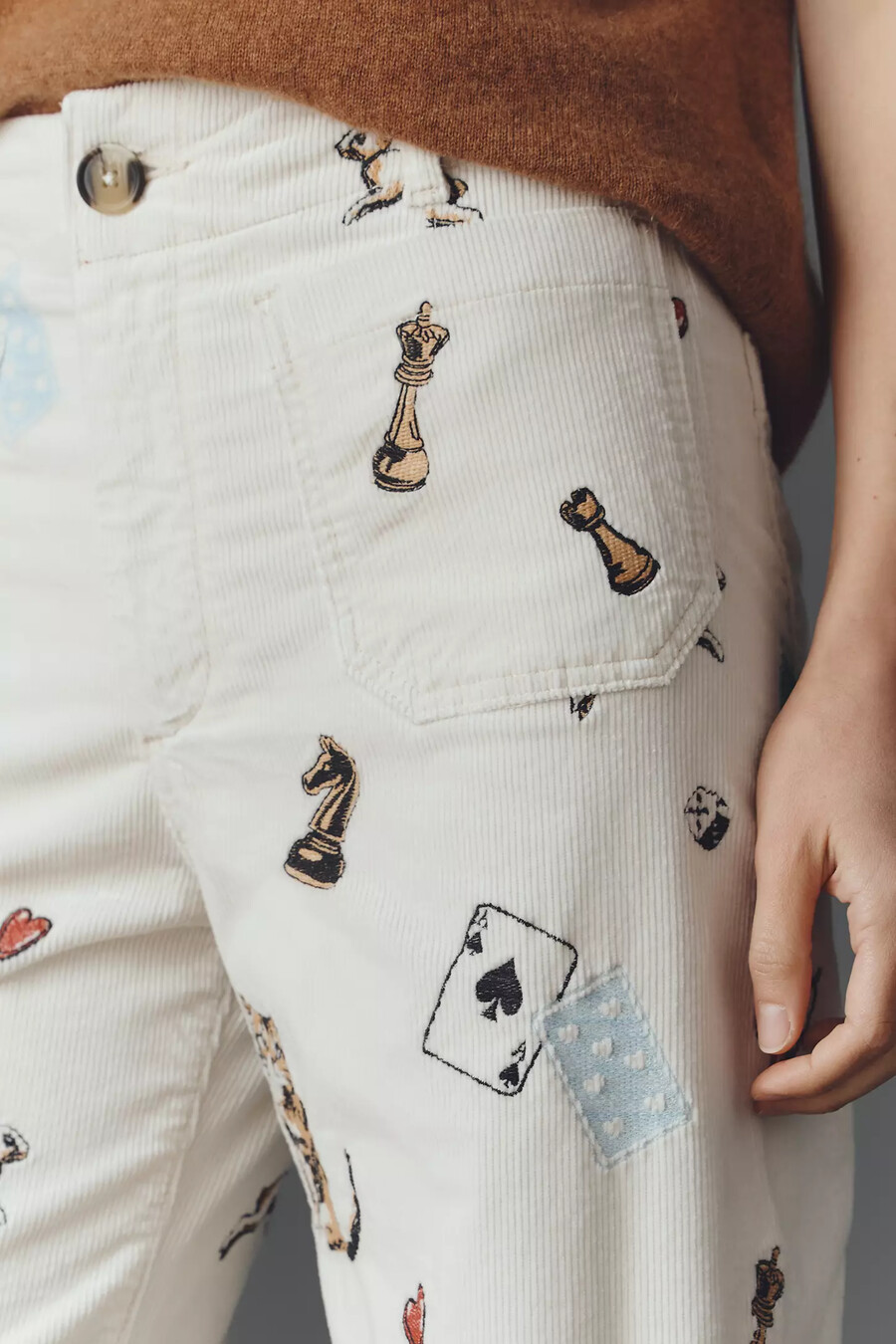 pantalones anchos de pana con estampado de corte crop de colette