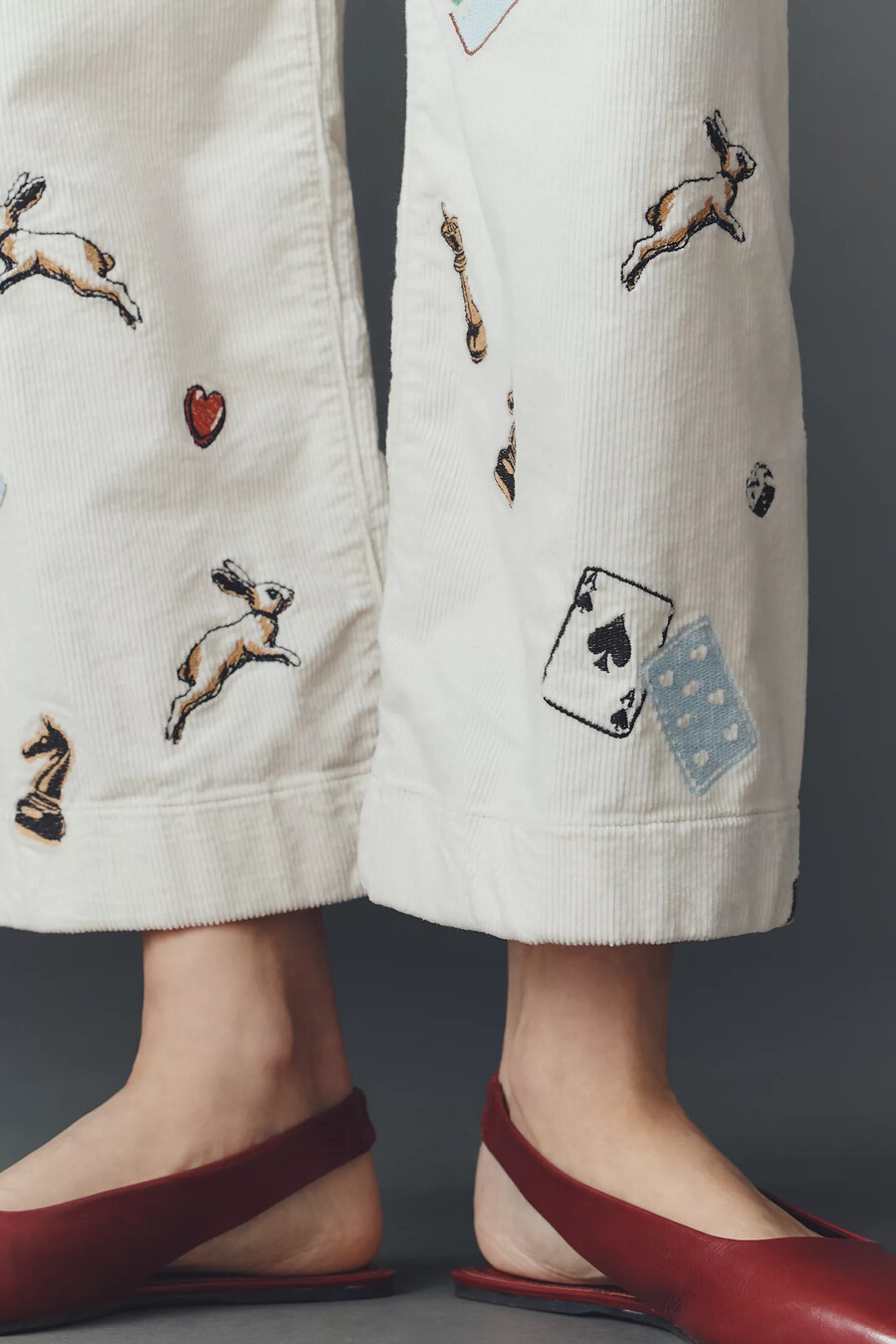 pantalones anchos de pana con estampado de corte crop de colette