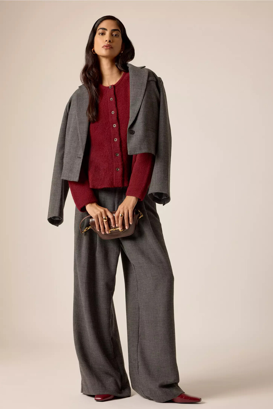 pantalones anchos plisados con diseño de pata de gallo avery de maeve