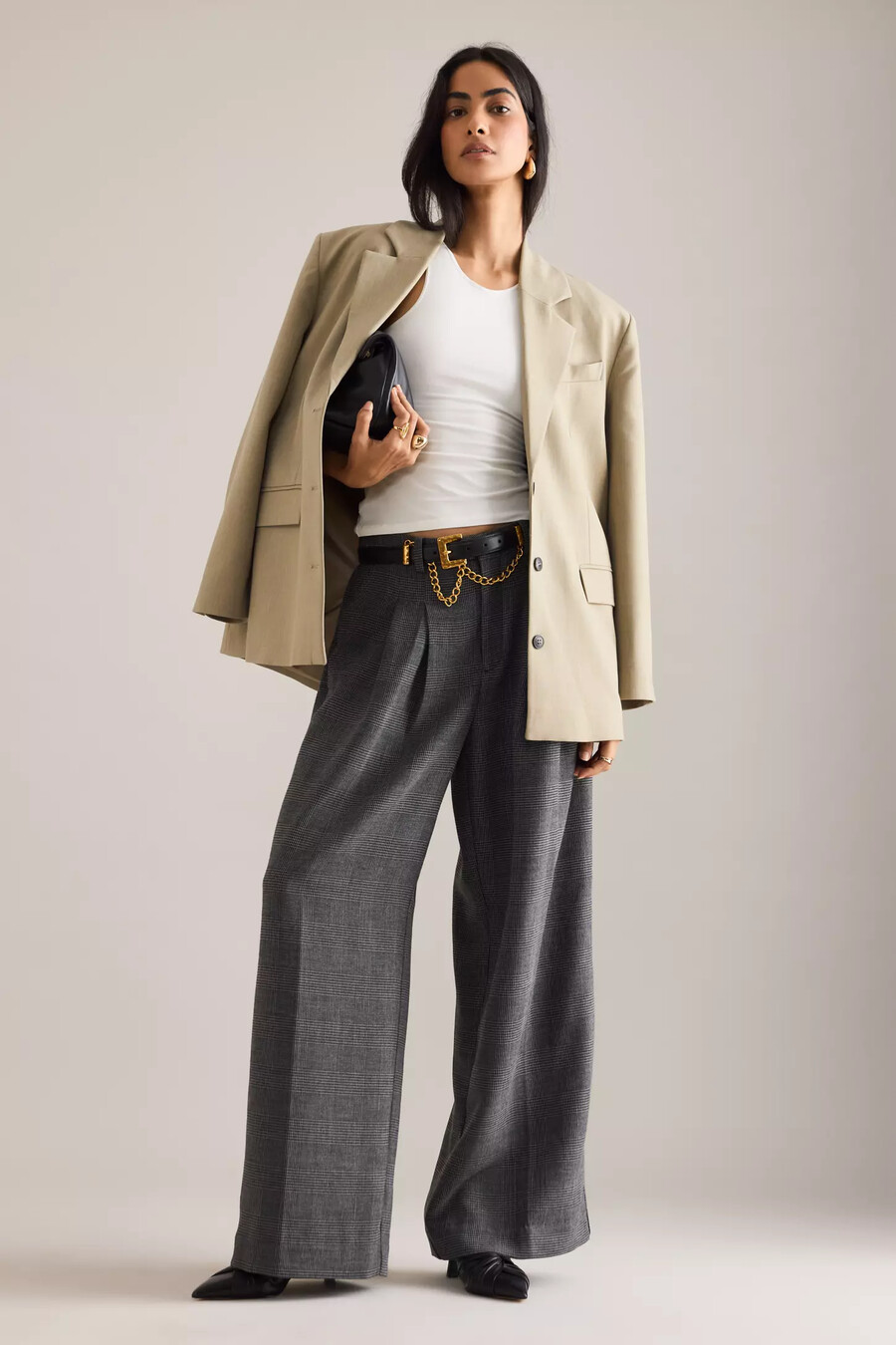 pantalones anchos plisados con diseño de pata de gallo avery de maeve