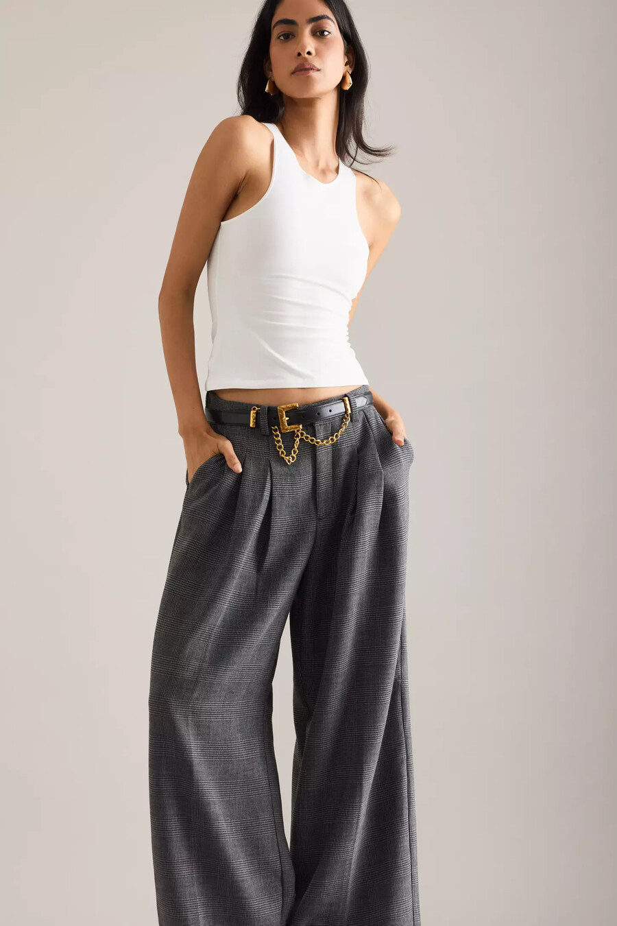 pantalones anchos plisados con diseño de pata de gallo avery de maeve