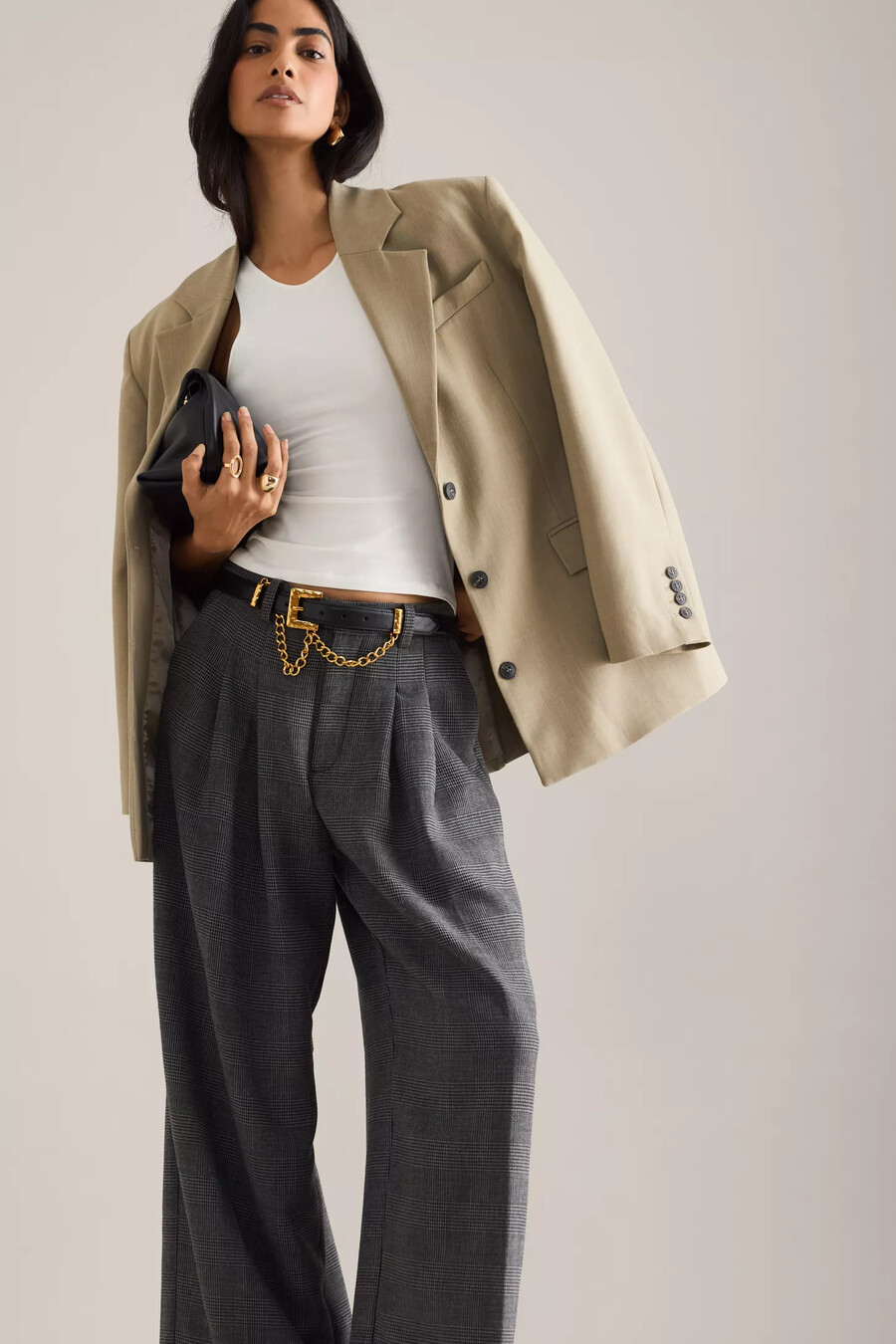 pantalones anchos plisados con diseño de pata de gallo avery de maeve