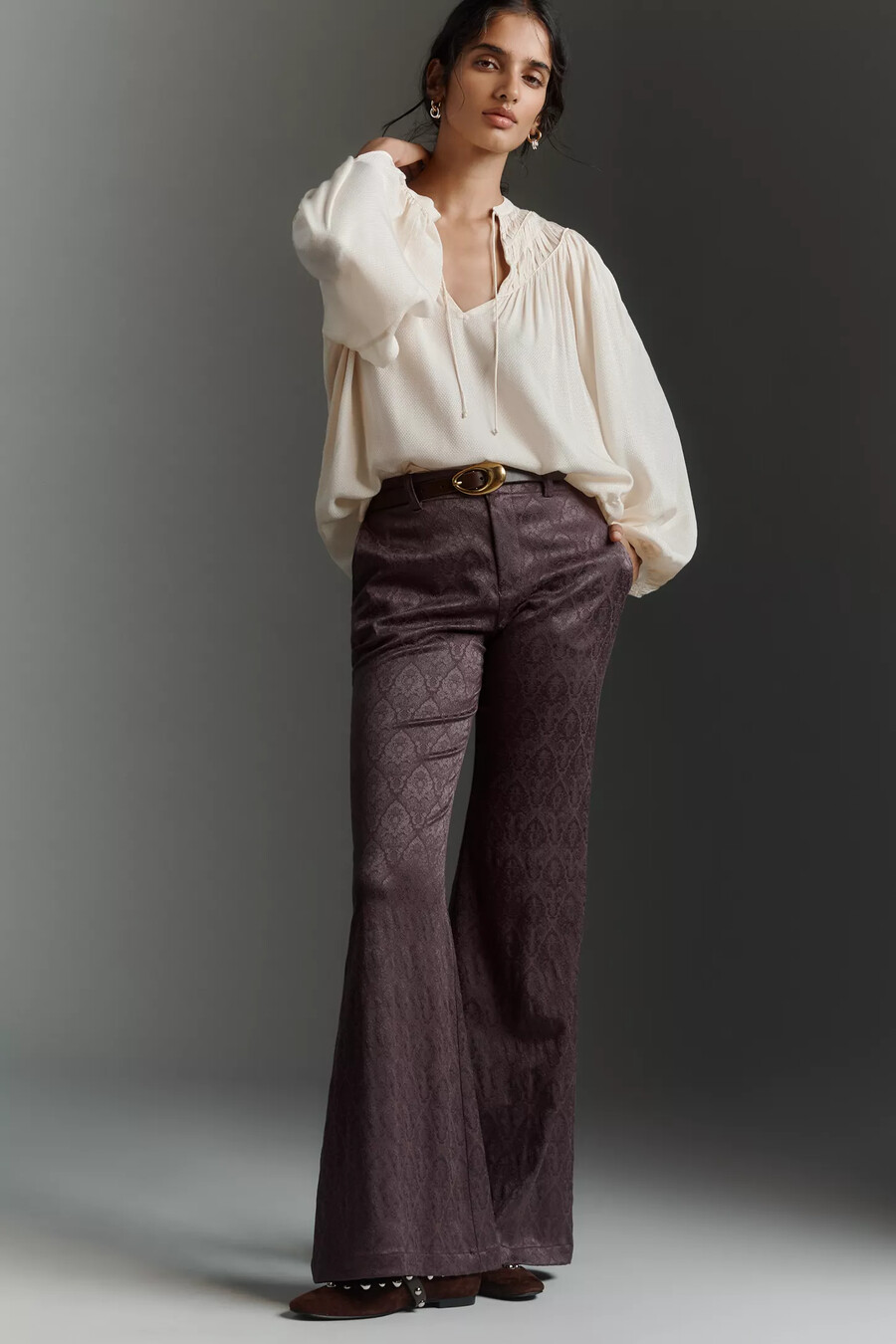 pantalones acampanados con brocado extravagante de anthropologie