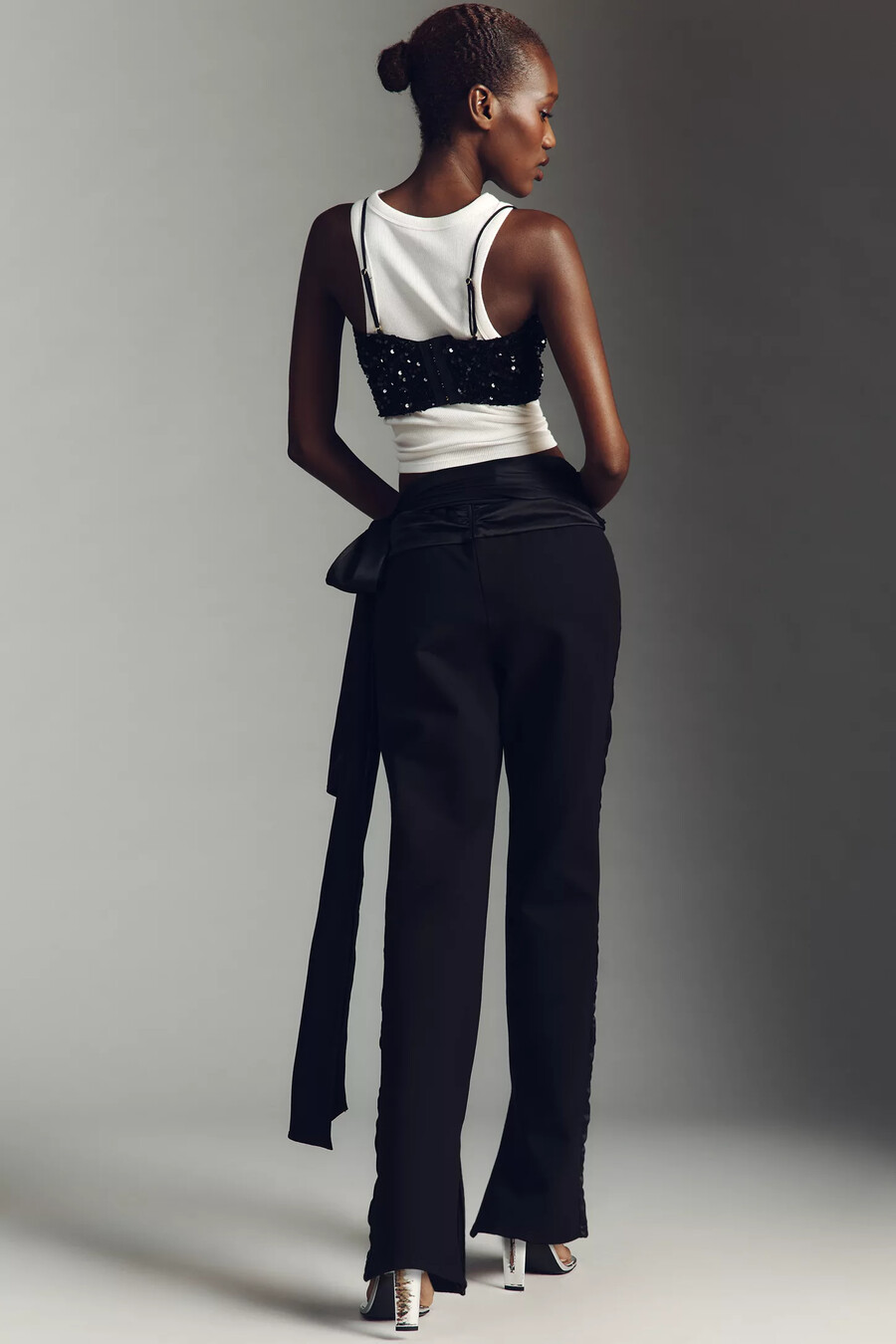 pantalones ajustados de esmoquin con lazo y cinturón de anthropologie