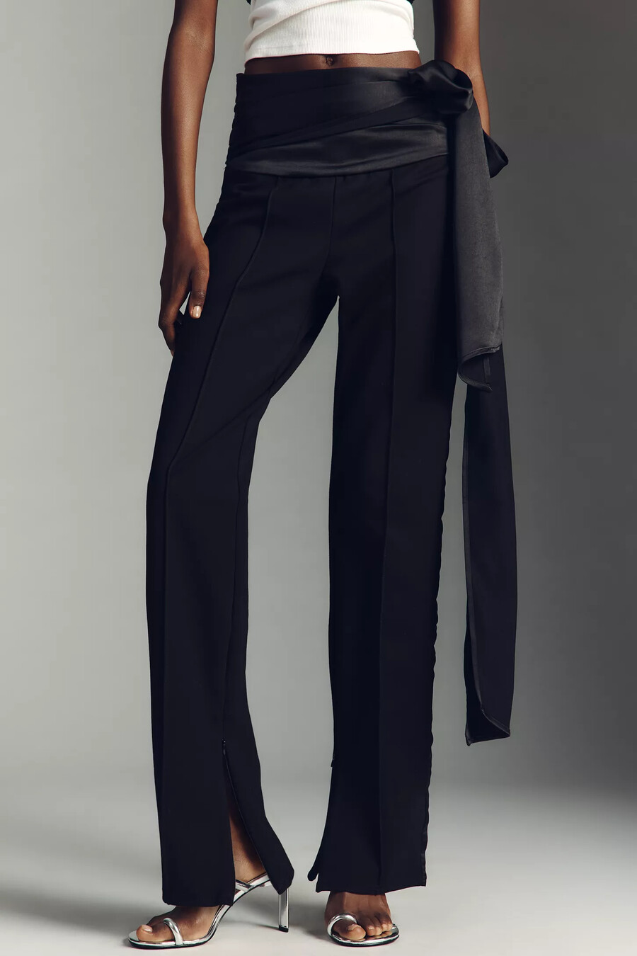 pantalones ajustados de esmoquin con lazo y cinturón de anthropologie