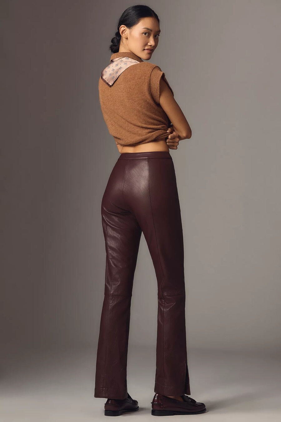 pantalones acampanados de tiro alto de piel sintética siempre