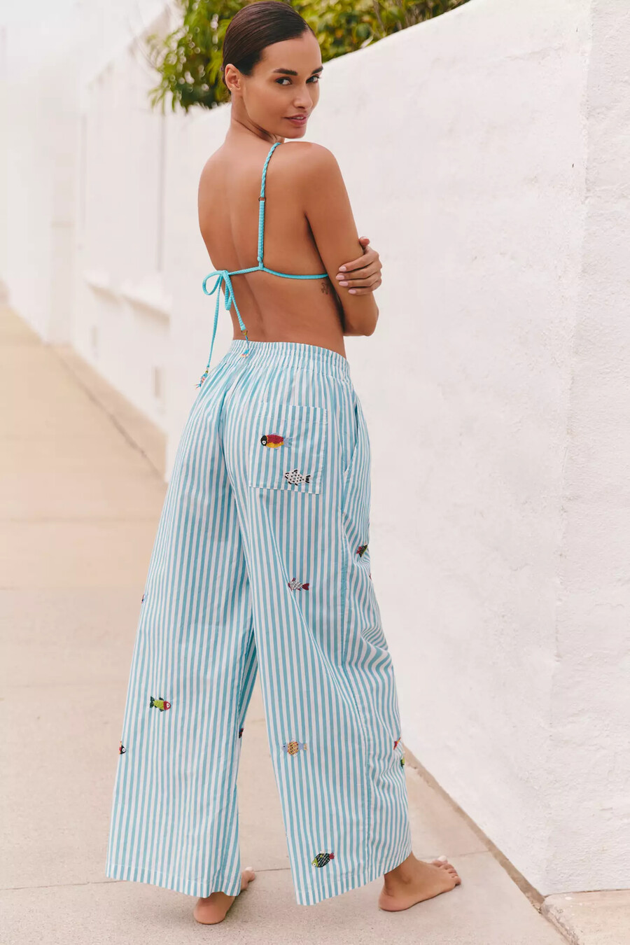 pantalones de vestir con adornos de rayas de celidonia