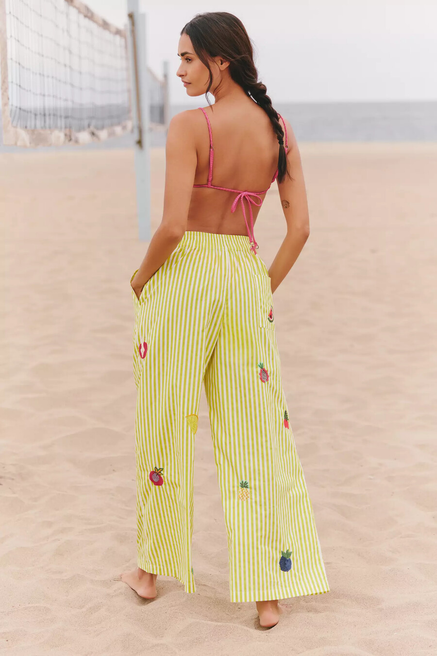pantalones de vestir con adornos de rayas de celidonia